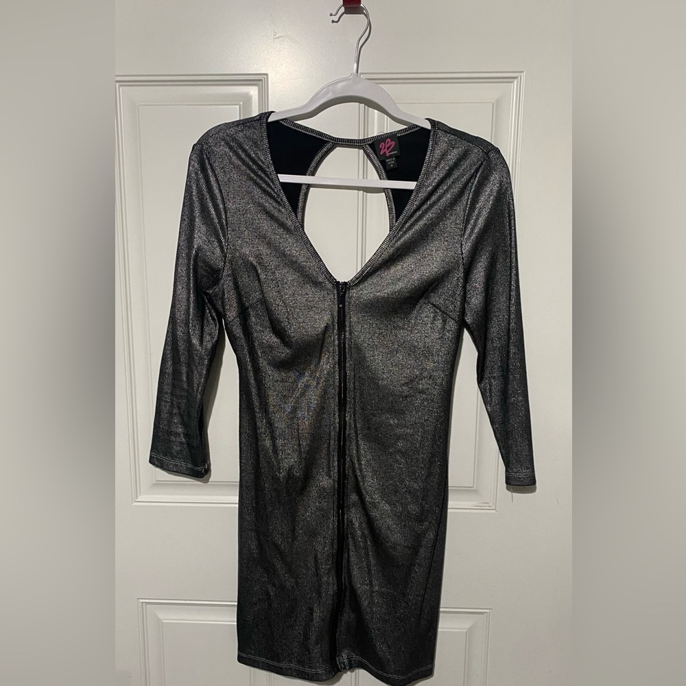 Metallic gray cocktail dress
